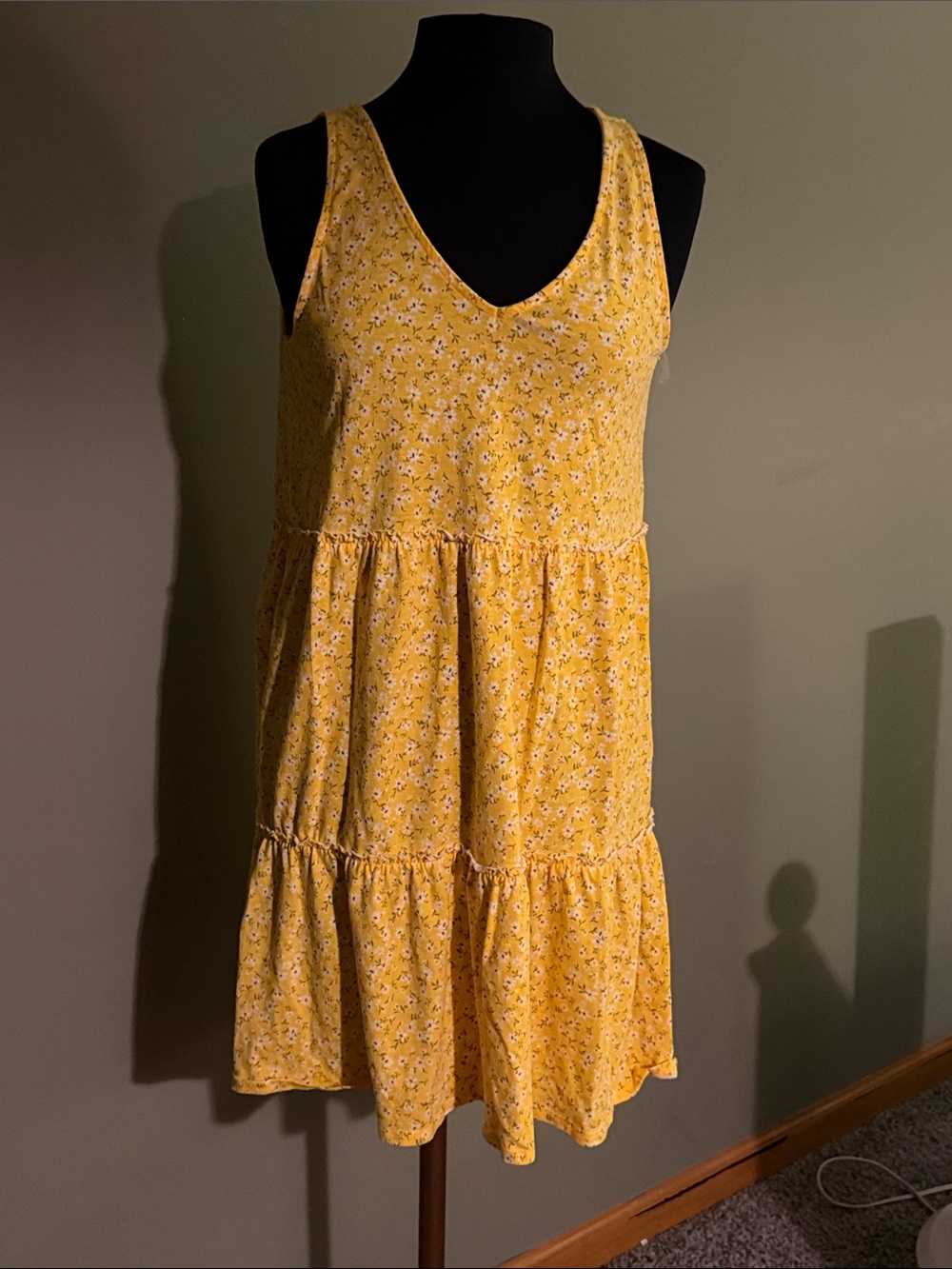SO Yellow Floral Tiered V-Neck Mini Dress